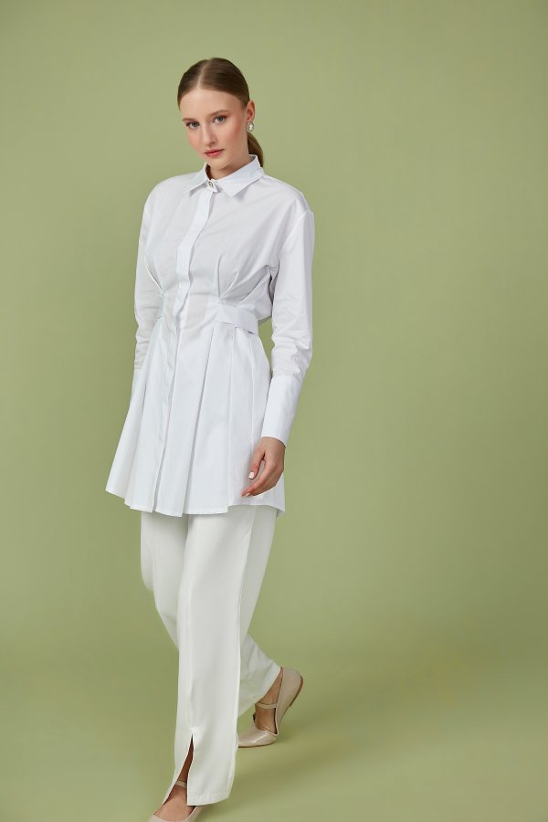 Beyaz Artsy Poplin Tunik - Görsel 4