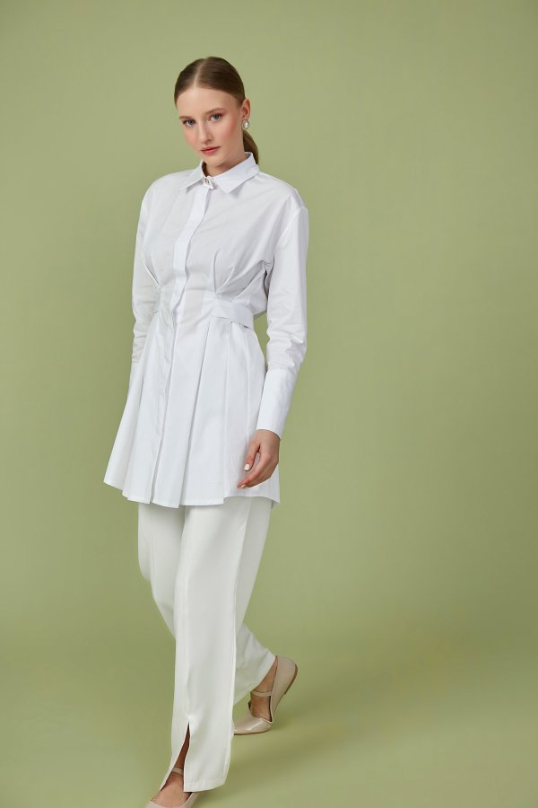 Beyaz Artsy Poplin Tunik - Görsel 4