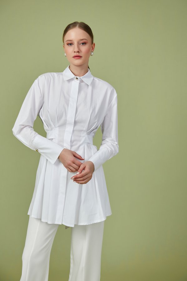 Beyaz Artsy Poplin Tunik - Görsel 5