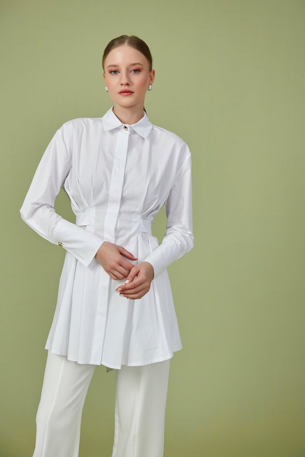 Beyaz Artsy Poplin Tunik - Görsel 5