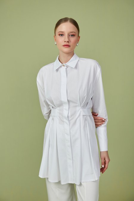 Beyaz Artsy Poplin Tunik