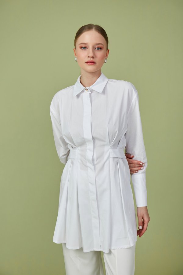 Beyaz Artsy Poplin Tunik