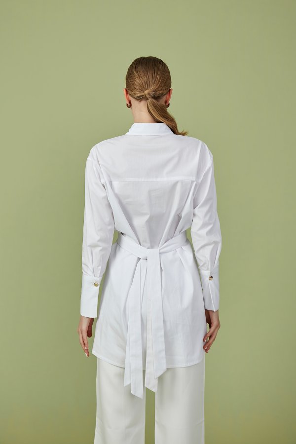 Beyaz Artsy Poplin Tunik - Görsel 7