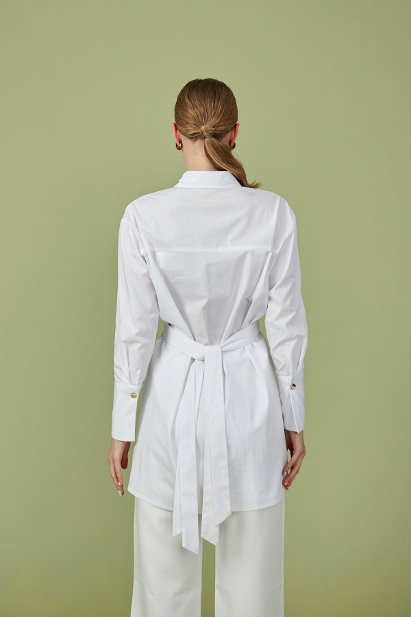 Beyaz Artsy Poplin Tunik - Görsel 7