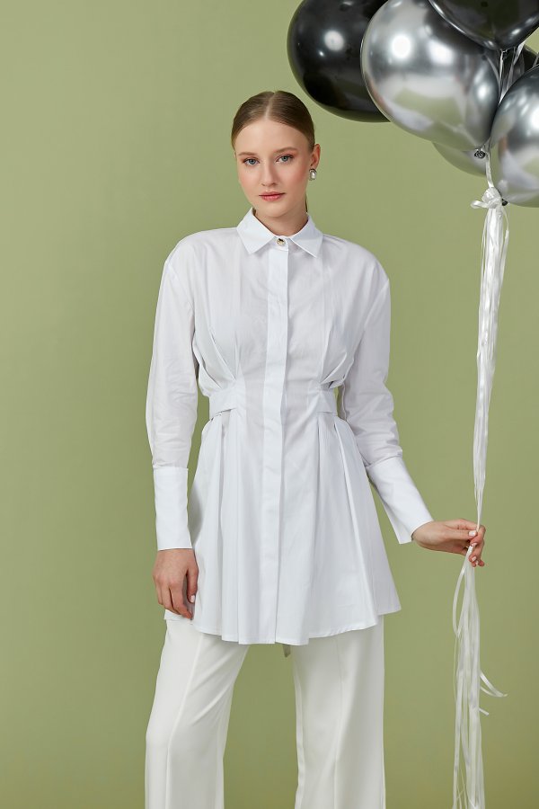 Beyaz Artsy Poplin Tunik - Görsel 6