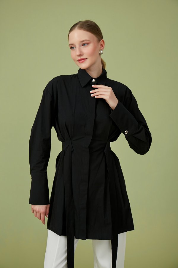 Siyah Artsy Poplin Tunik