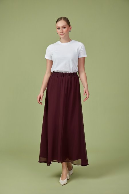 Bordo Şifon Kloş Etek