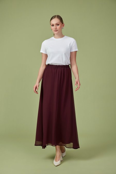 Bordo Şifon Kloş Etek