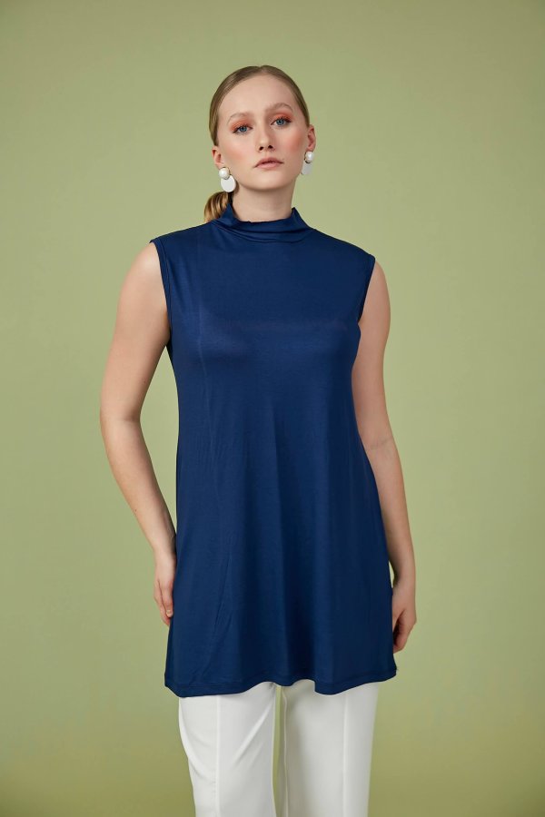 Lacivert Sıfır Kol Balıkçı Yaka Body 85cm - Görsel 2