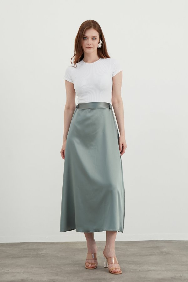 Mint Yeşili Saten Etek - Görsel 3