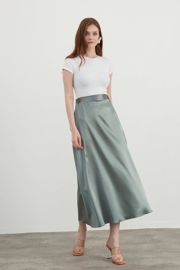 Mint Yeşili Saten Etek - Görsel 6