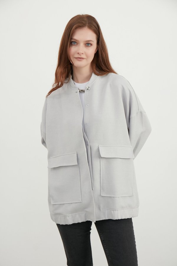 Gri Bomber Ceket - Görsel 3