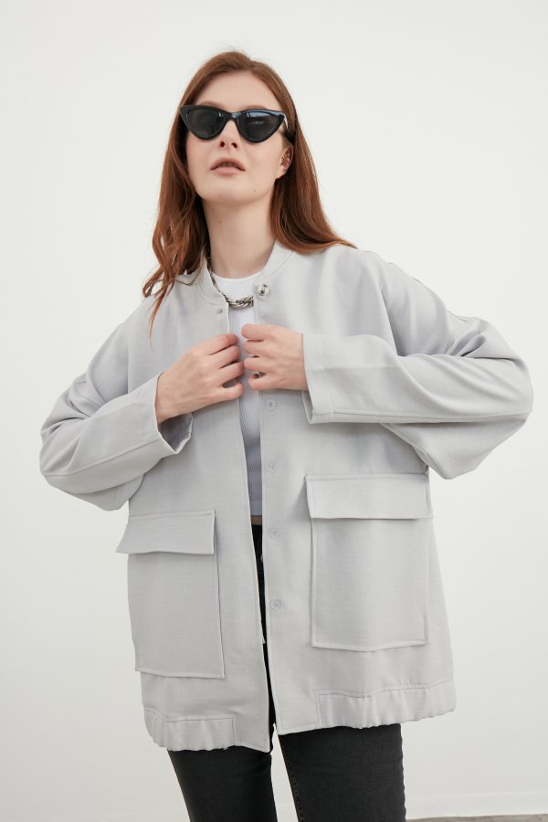 Gri Bomber Ceket - Görsel 5