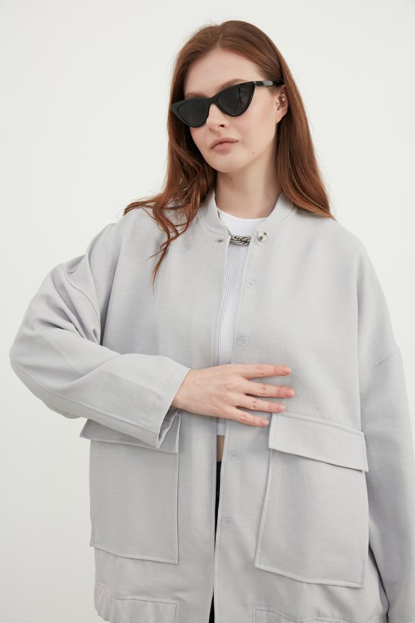 Gri Bomber Ceket - Görsel 6