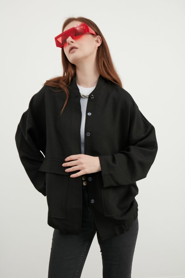 Siyah Bomber Ceket - Görsel 6