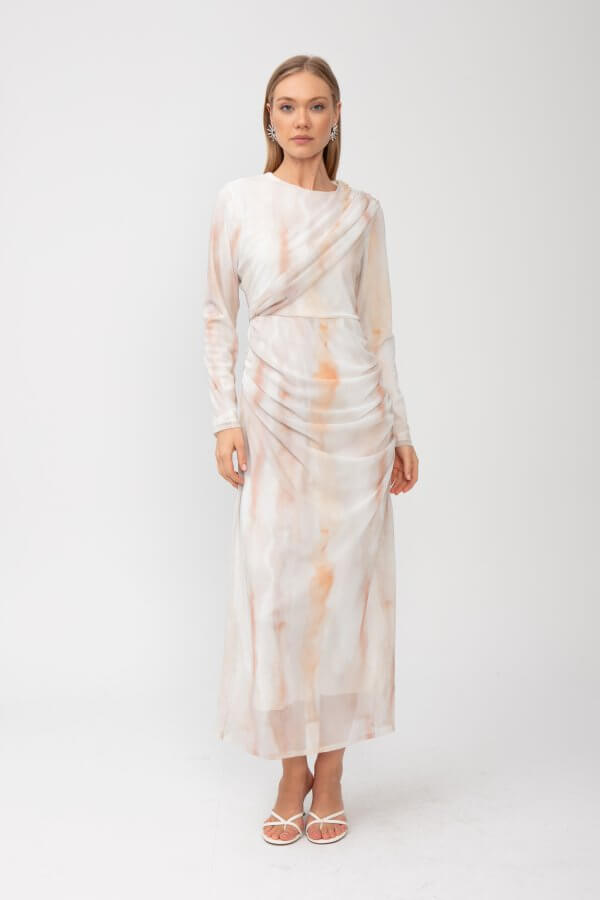 Turuncu Batik Desen Tül Elbise