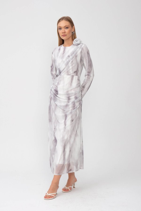 Siyah Batik Desen Tül Elbise