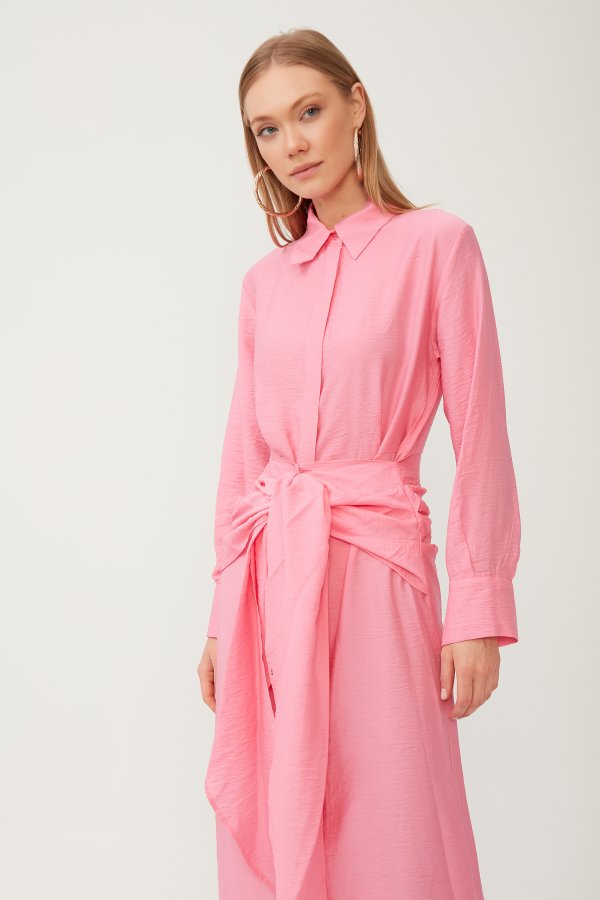 Pembe Kuşak Detaylı Elbise - Görsel 7