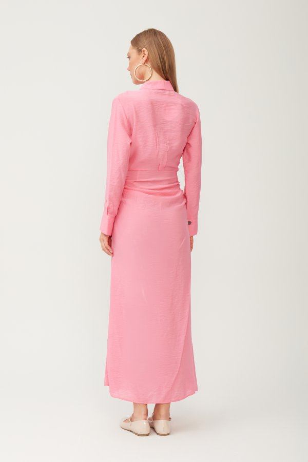 Pembe Kuşak Detaylı Elbise - Görsel 8