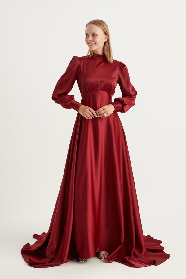 Bordo Kuyruklu Elena Elbise - Görsel 2