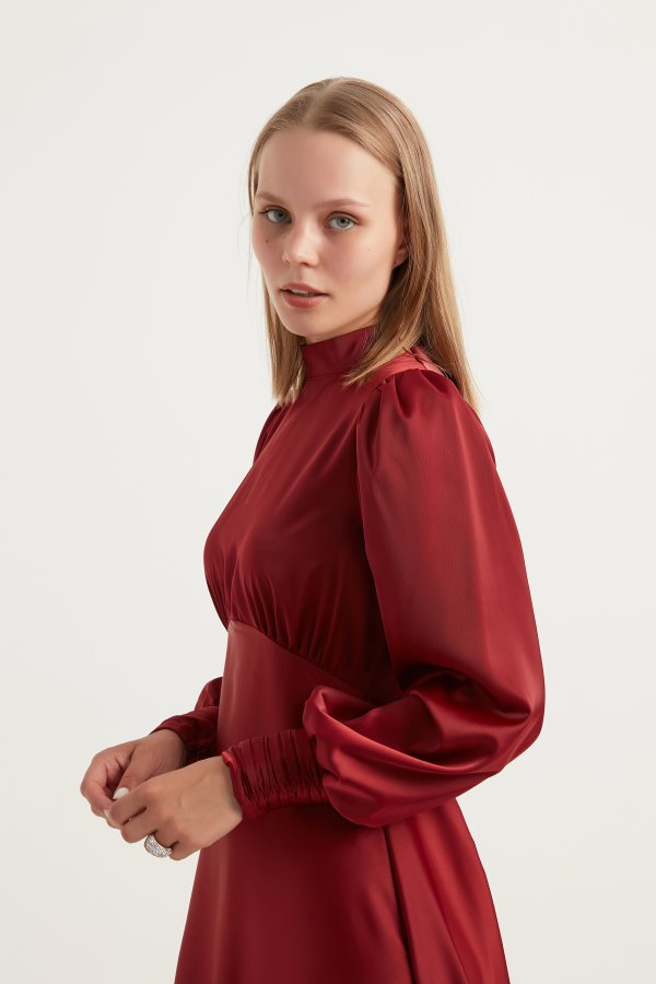 Bordo Kuyruklu Elena Elbise - Görsel 5