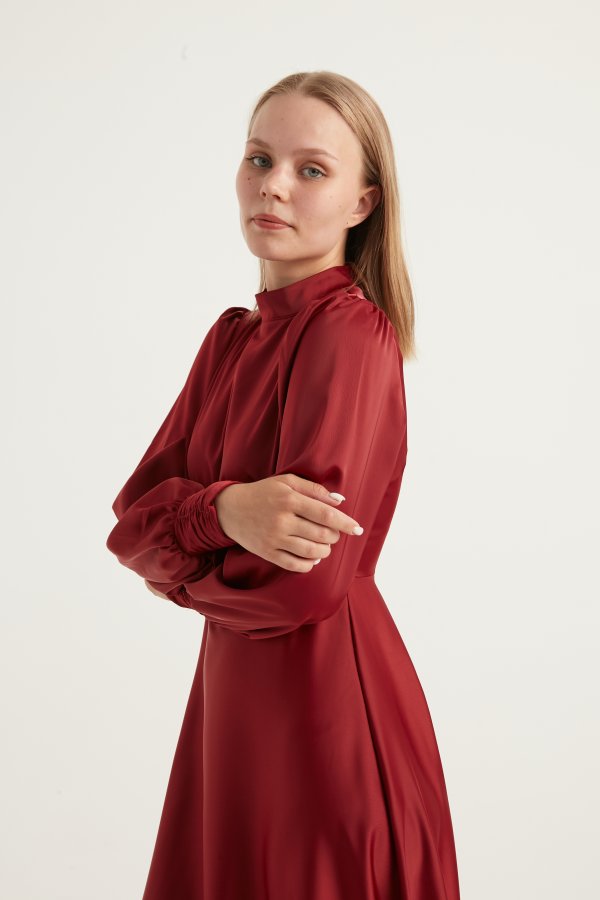 Bordo Kuyruklu Elena Elbise - Görsel 6