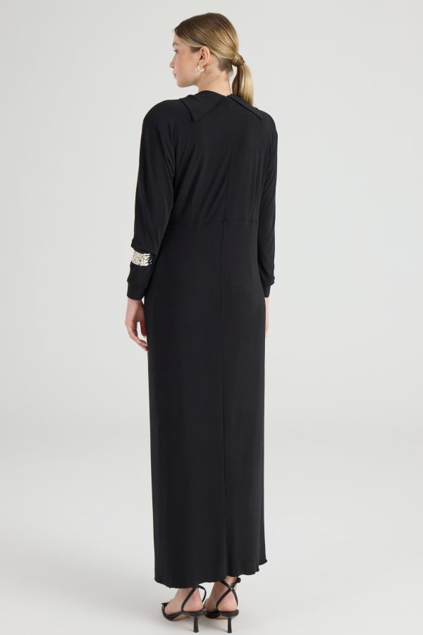 Siyah Drape Elbise - Görsel 6
