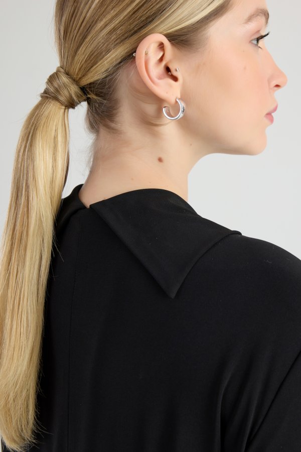Siyah Drape Elbise - Görsel 5