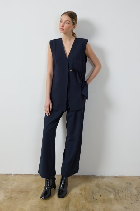 Lacivert Wide Leg Pantolon