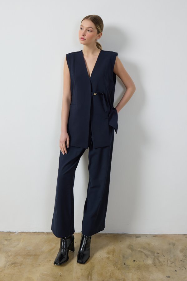 Lacivert Wide Leg Pantolon