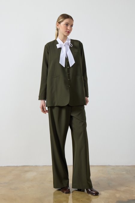 Haki Wide Leg Pantolon