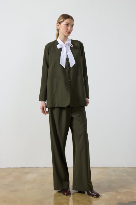 Haki Wide Leg Pantolon