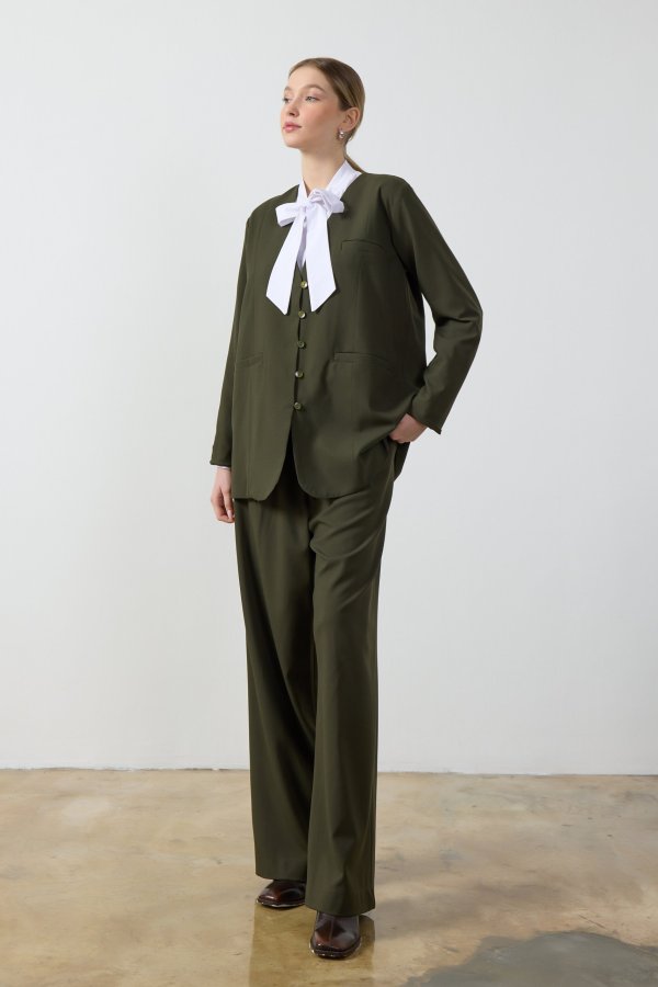 Haki Wide Leg Pantolon - Görsel 2