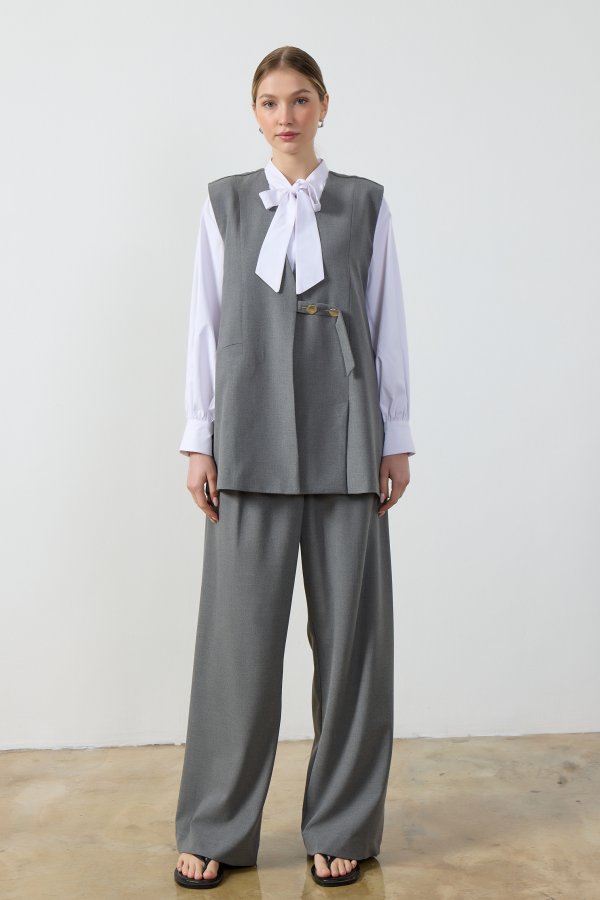 Gri Wide Leg Pantolon - Görsel 4