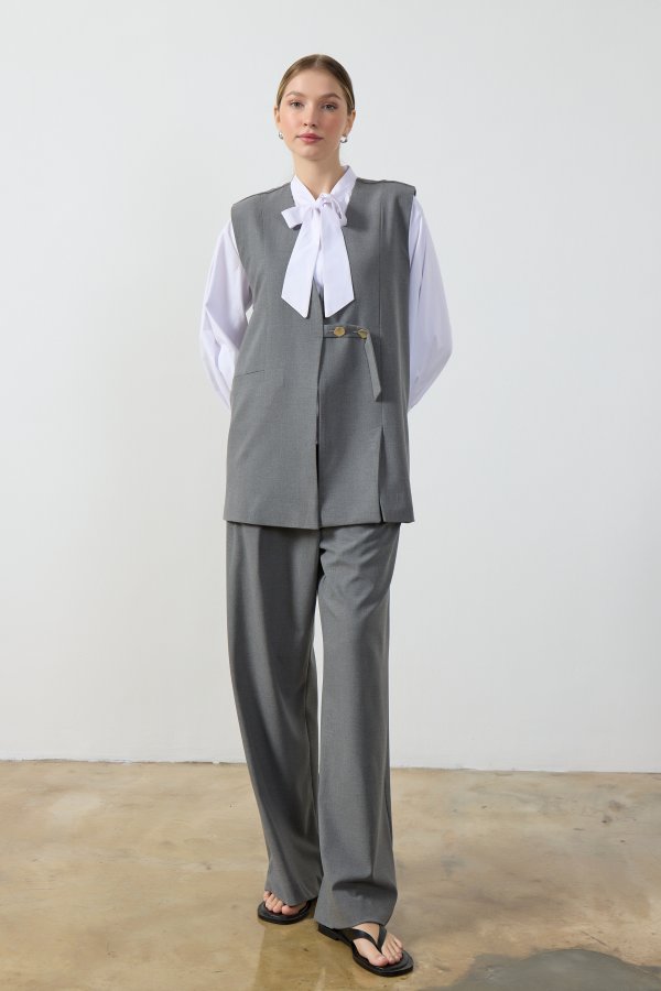 Gri Wide Leg Pantolon - Görsel 2