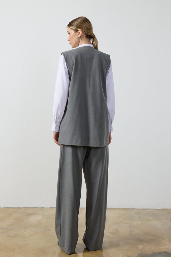 Gri Wide Leg Pantolon - Görsel 5
