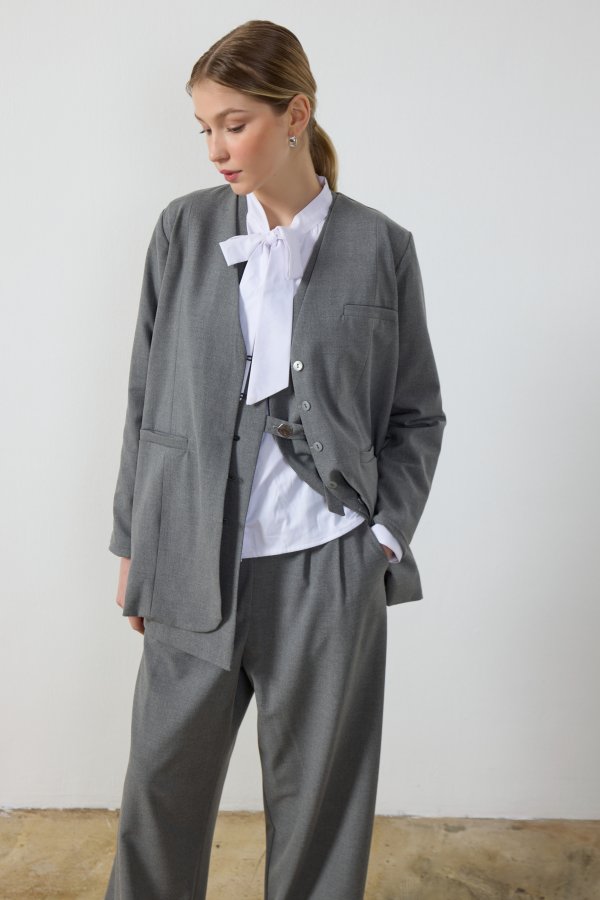 Gri Blazer Ceket - Görsel 4