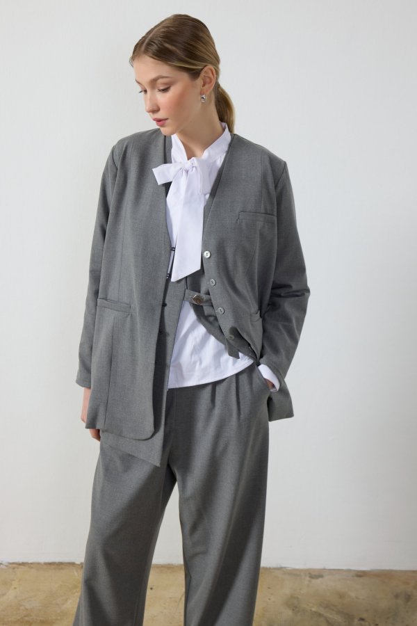 Gri Blazer Ceket - Görsel 4