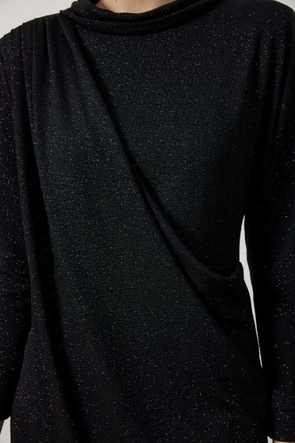 Siyah Simli Drape Elbise - Görsel 6