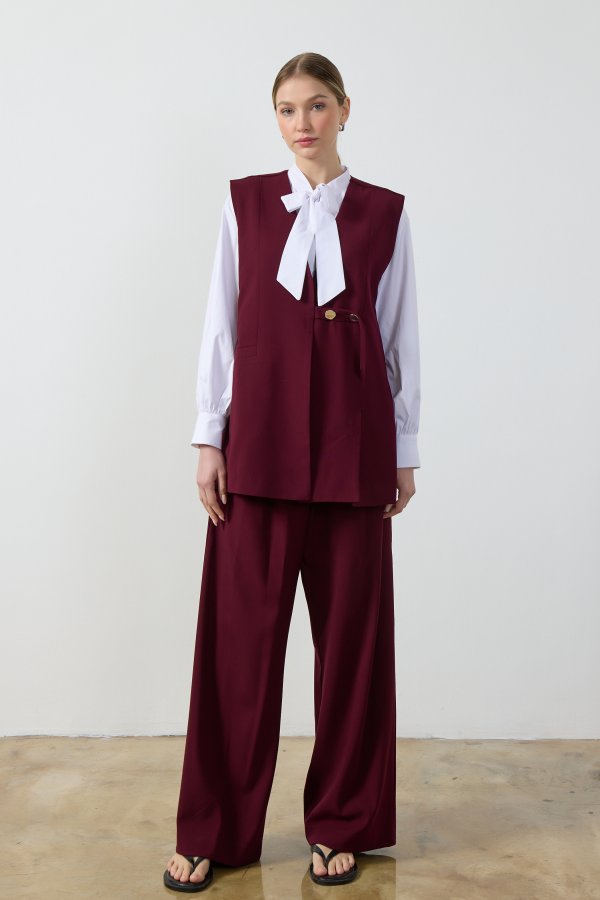Bordo Wide Leg Pantolon - Görsel 2