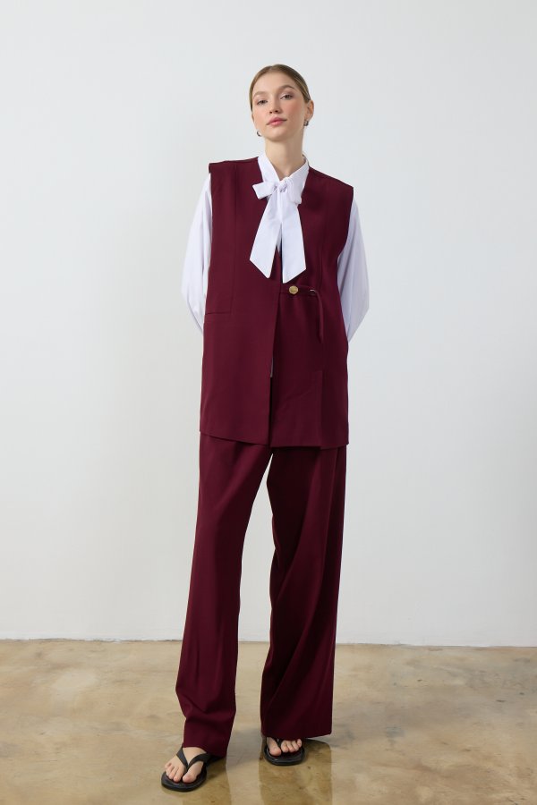 Bordo Wide Leg Pantolon - Görsel 3