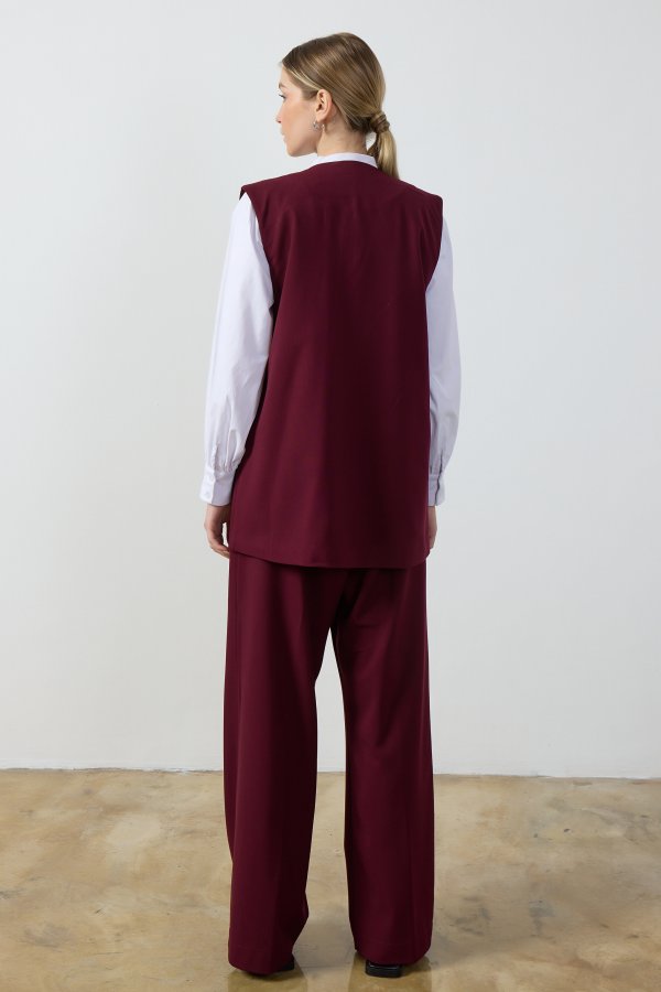 Bordo Wide Leg Pantolon - Görsel 7