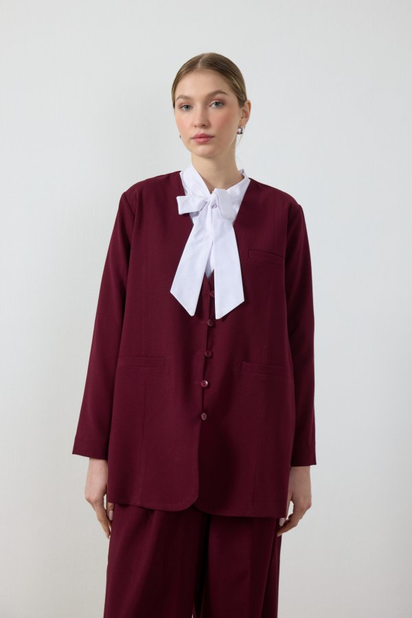 Bordo Blazer Ceket - Görsel 5