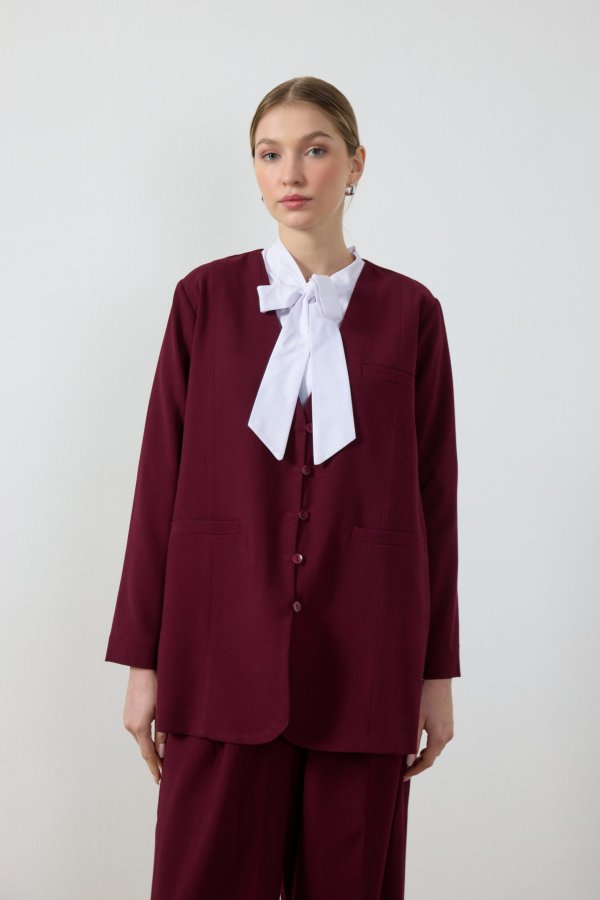 Bordo Blazer Ceket - Görsel 5