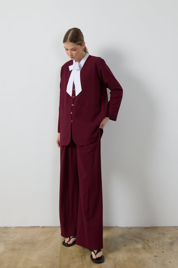 Bordo Wide Leg Pantolon - Görsel 5