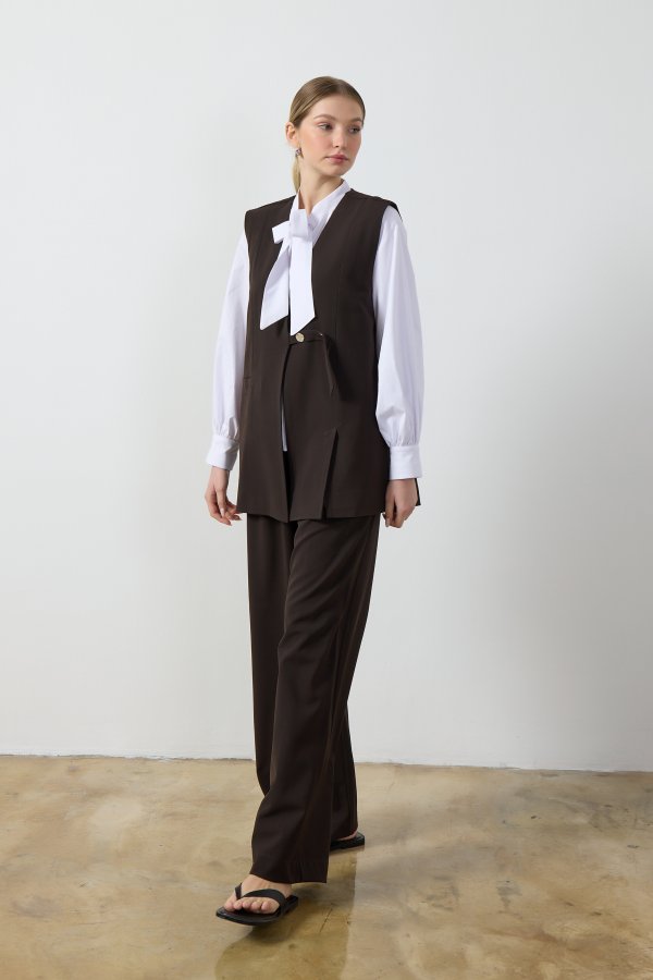 Acı Kahverengi Wide Leg Pantolon - Görsel 3
