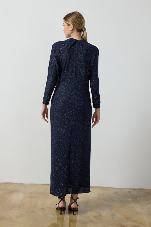 Lacivert Simli Drape Elbise - Görsel 8