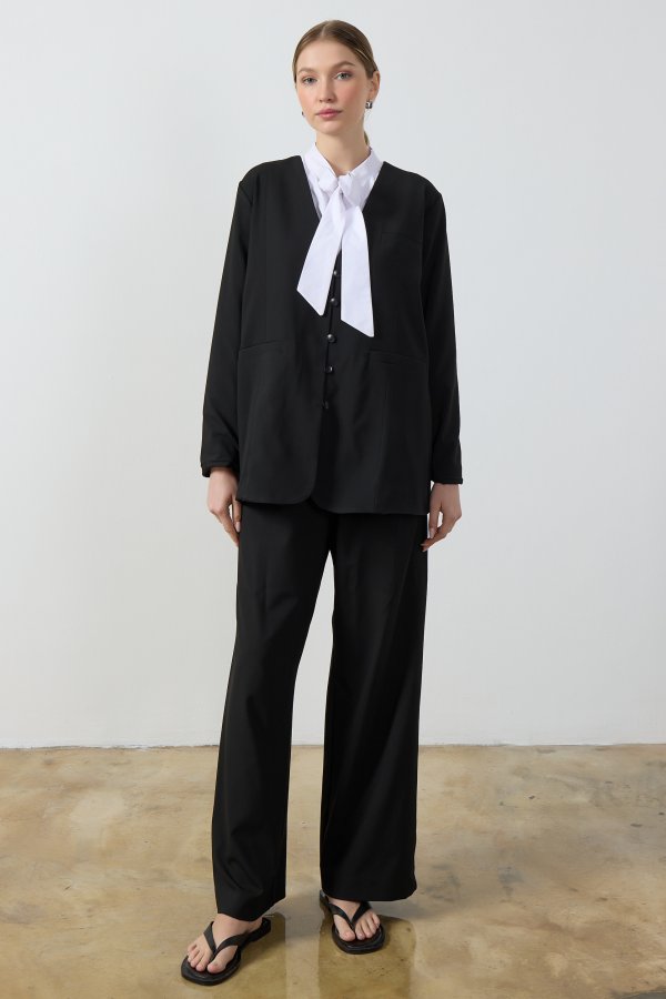 Siyah Wide Leg Pantolon - Görsel 6