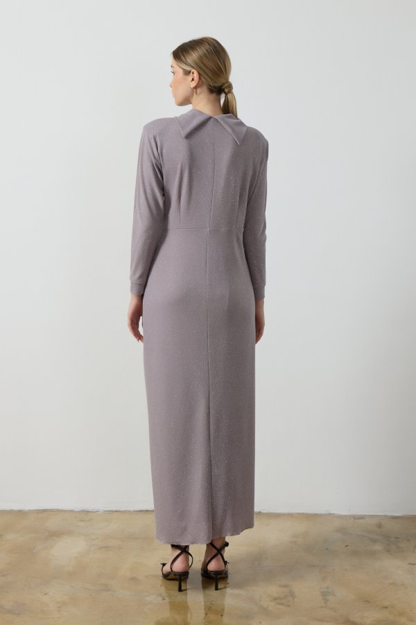 Gri Simli Drape Elbise - Görsel 8