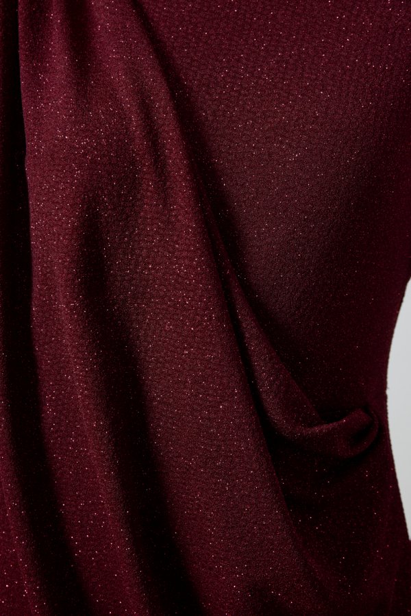 Bordo Simli Drape Elbise - Görsel 7